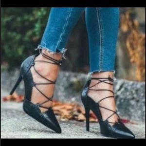 NWT Zara leather lace up stilettos size 7